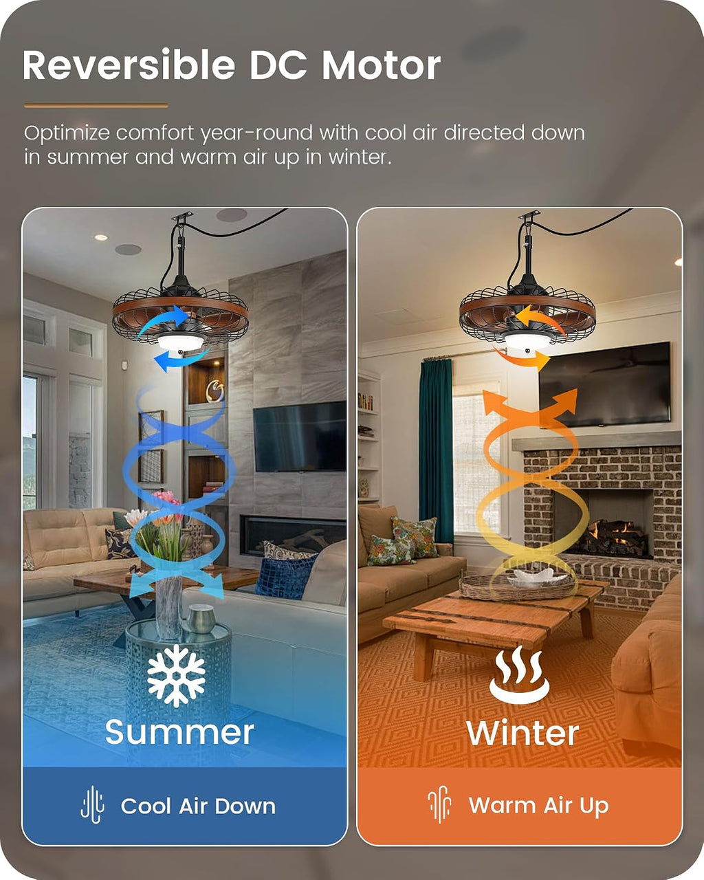 20' Outdoor Ceiling Fan with Light for Patio, Waterproof Gazebo Fan with Smart APP & Remote Control, 3CCT, Dimmable, 6 Speeds, Timer, Plug in Caged Ceiling Fan for Pergola, Porch, Brown XF01CF05