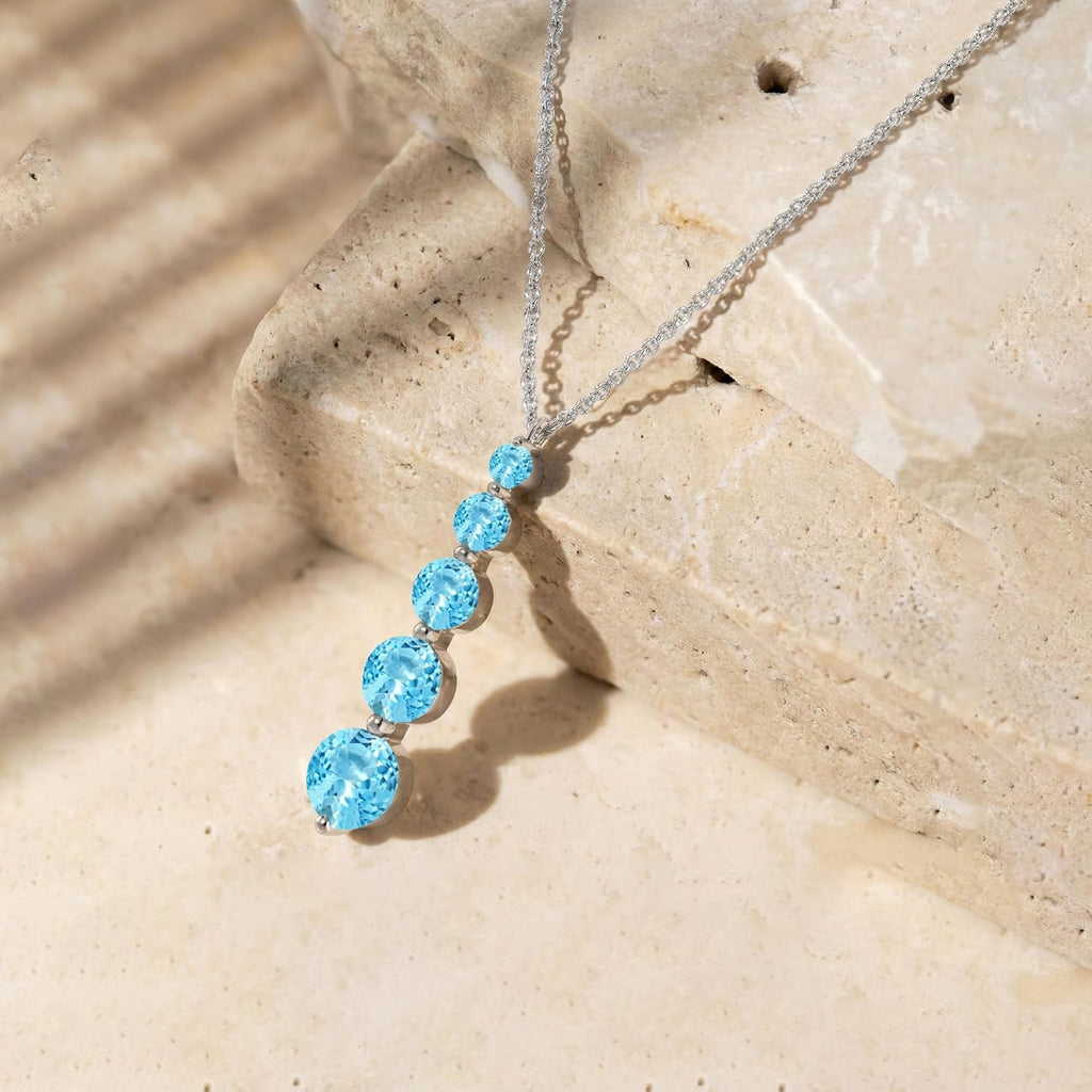 GOODSTONE JEWELS 925 Sterling Silver Linear Drop Pendant Necklace for Women | Size 16+2 Inch Cable Chain with Lobster Clasp | Natural Birthstone Jewelry Gift for Her