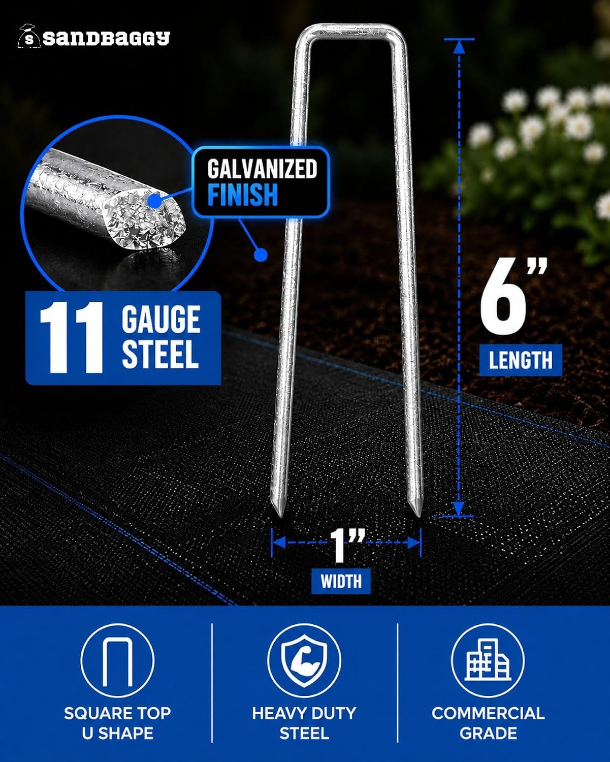 Sandbaggy 2000-Count Rust-Free 6-Inch Landscape Staples (11 Gauge Steel) - Galvanized SOD Garden Stakes Pin ~ Trusted by Farmers & Contractors Across the USA