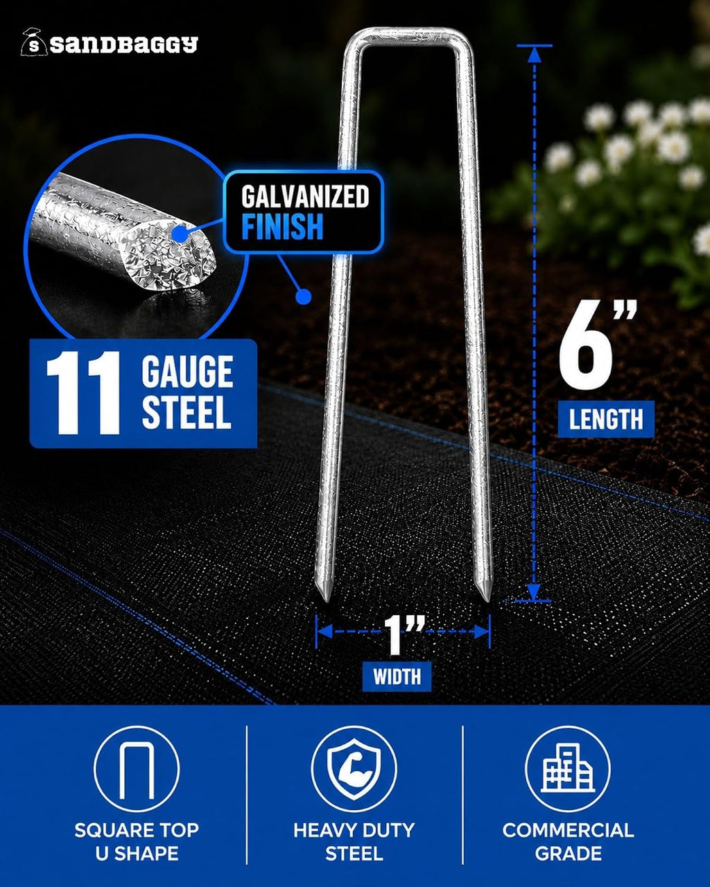 Sandbaggy 10,000-Count Rust-Free 6-Inch Landscape Staples (11 Gauge Steel) - Galvanized SOD Garden Stakes Pin ~ Trusted by Farmers & Contractors Across the USA