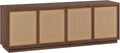 Henn&Hart 2-Tone TV Stand for TVs up to 78' with 2 Concealed Storage Cabinets, Rattan Insert Detailing, and Adjustable Shelves for Living Room, Family Room, or Office, Medium Walnut/Natural Rattan