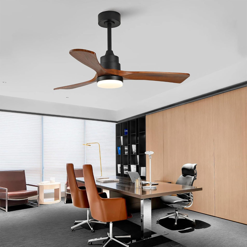 42 Inch Ceiling Fans with Lights and Remote, Outdoor Ceiling Fan for Patios with Light 3 Blades Ceiling Fan Noiseless Reversible DC Motor, Wood Fan for Farmhouse ES476