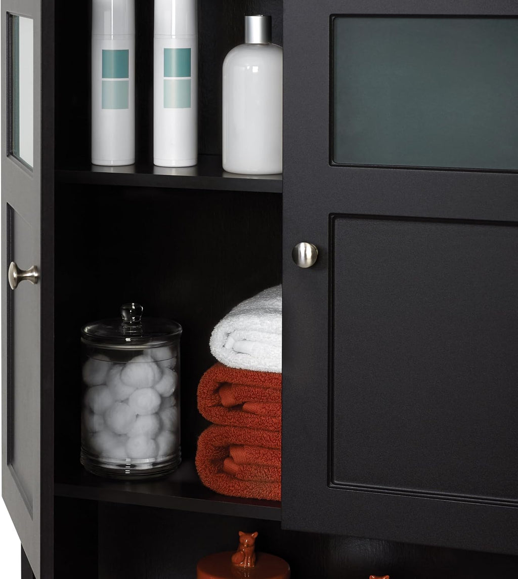 Zenna Home Over-the-Toilet Spacesaver, Bath Storage Shelves with Glass Doors, Espresso