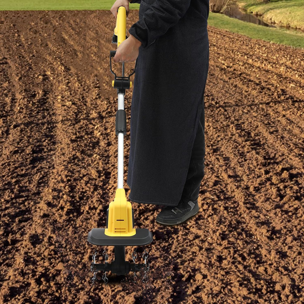 Cordless Tiller Cultivator 20V Battery Powered Electric Tilling Machine 8.66' Tilling Wide 6.3' Deep Portable Garden Cultivator(2000mAh Battery and Charger Included)