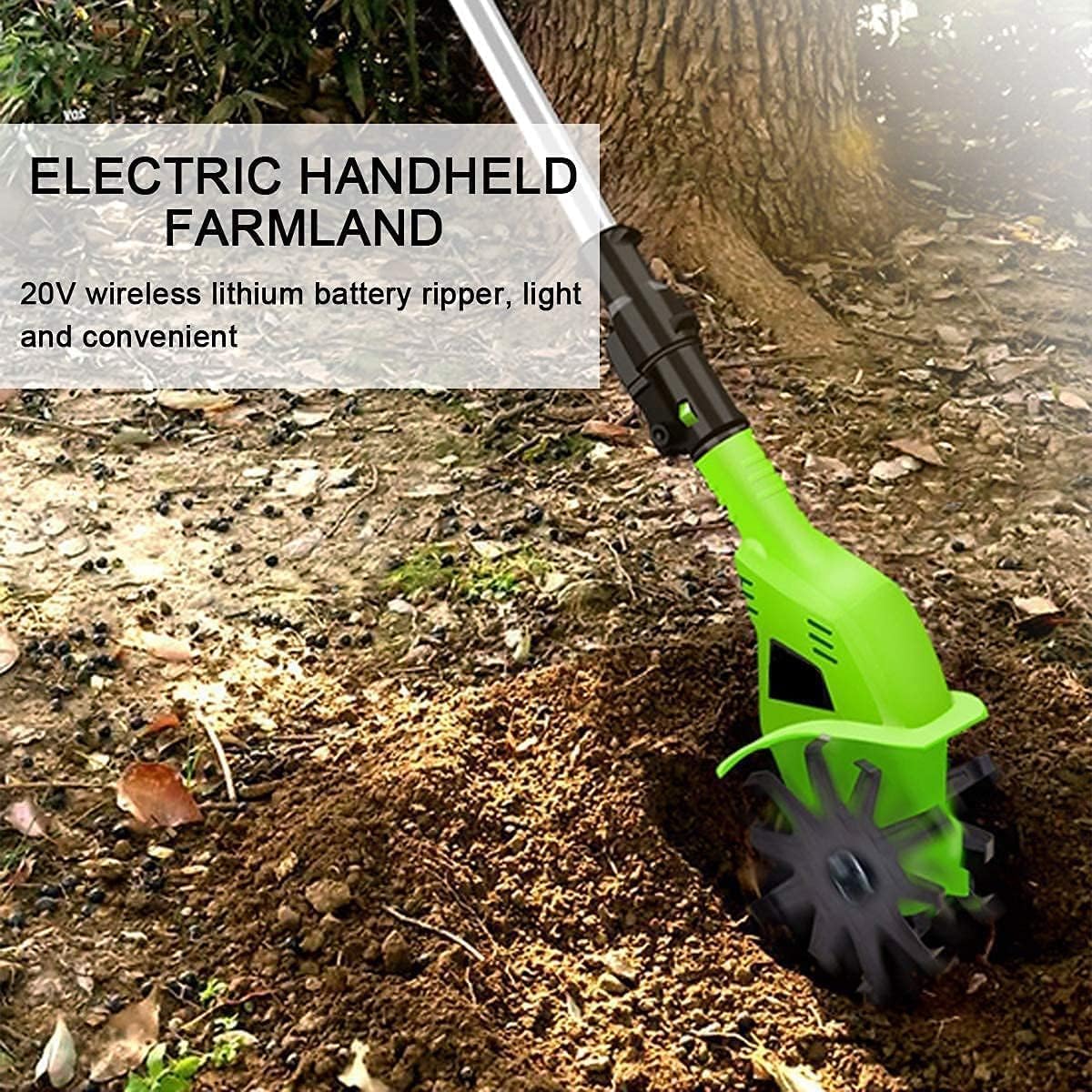 LXXW Electric Tiller Electric Garden Rotavator, Garden Tiller 20V Cordless, Power Weeder/Cultivator,Working Depth 25cm Electric Cultivator
