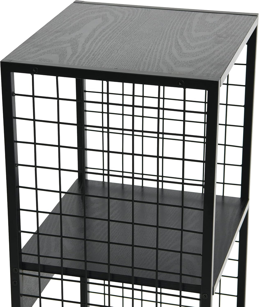 Household Essentials Trellis Open Storage Bookshelf with 2 Cube Compartments Black Oak Wood Grain and Black Metal