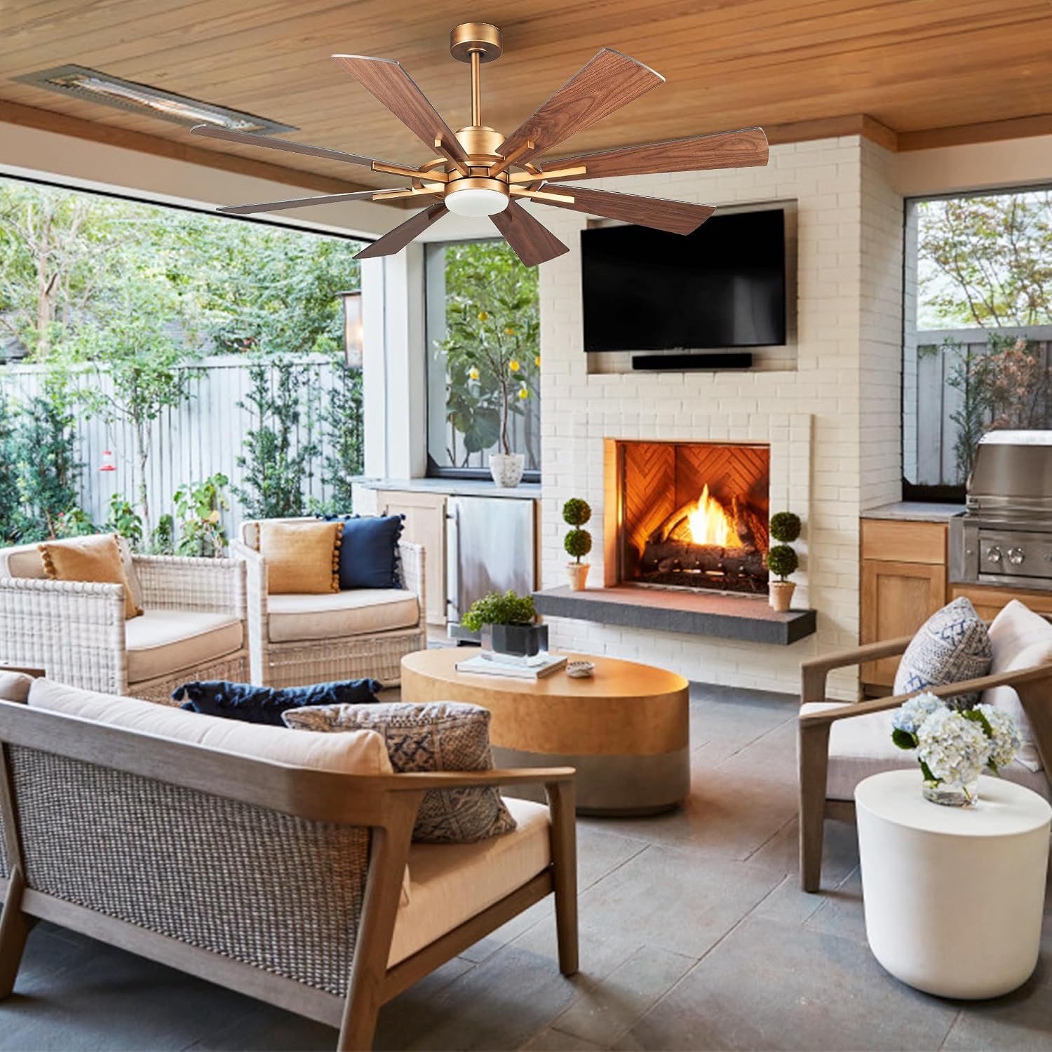 60 Inch Gold Ceiling Fan with Lights and Remote, Large Industrial Ceiling Fan Indoor & Outdoor for Gazebo Living Room Garage, Quiet DC Motor, 3 CCT, 6 Speed, Modern High Airflow Big Ceiling Fan