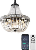 20 inch Crystal Chandelier with Ceiling Fan, Remote & App Control, Reversible DC Motor, French Empire Fandelier for Dining Room, Bedroom, Kitchen