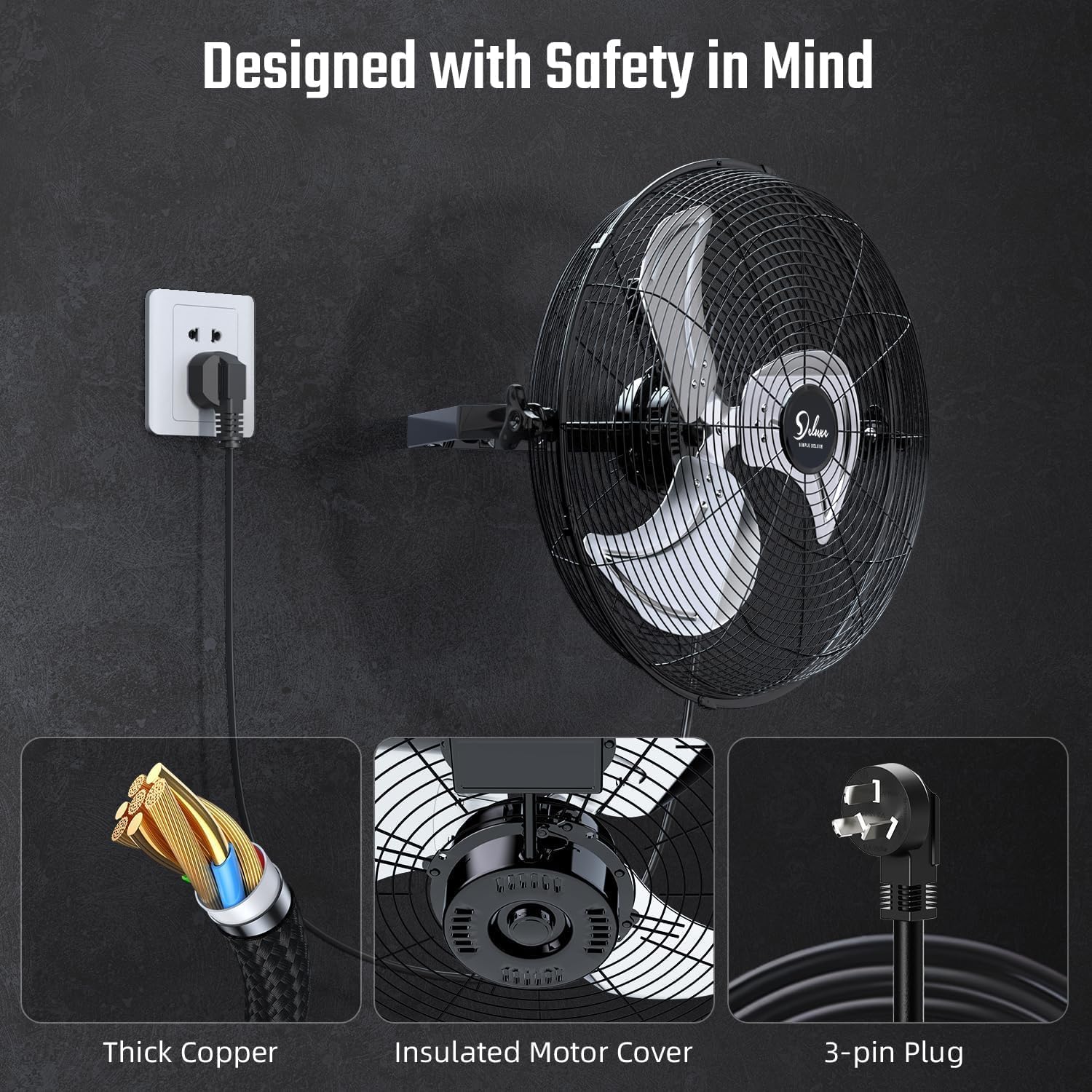 Simple Deluxe 18 Inch Industrial Wall Mount, Max 4200 CFM 3 Speed Commercial Ventilation Metal Fan for Warehouse, Greenhouse, Workshop, Patio, Factory and Basement - High Velocity