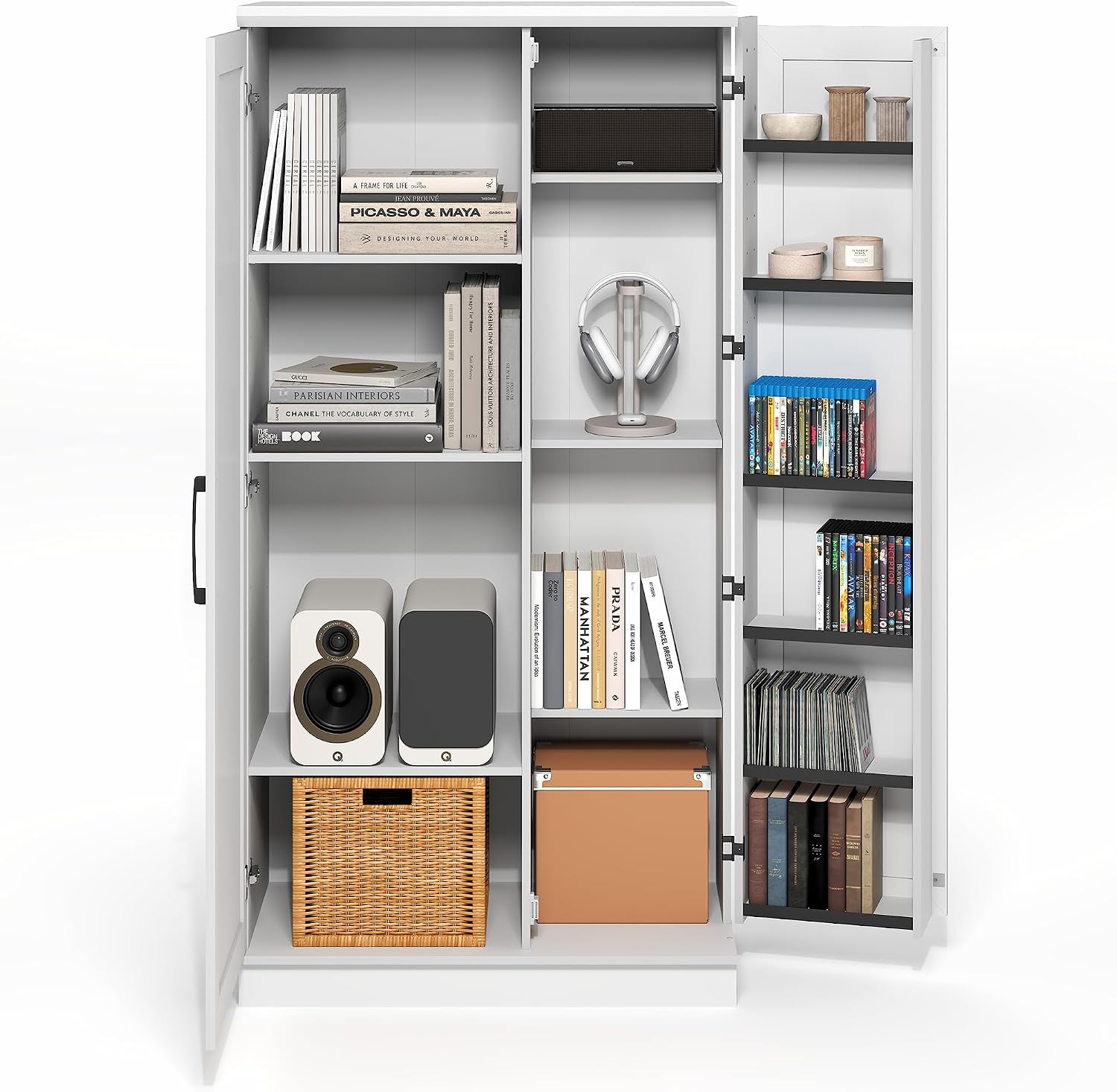 Furinno Robin Storage Cabinet, 4-Tier Pantry Cabinet with Adjustable Shelves, 35W with 2 Doors and Door Shelves, Kitchen Cabinet, Organization and Storage, for Pantry, Living Room, Home Office, White