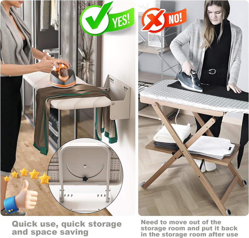 uyoyous Wall Mounted Ironing Board 37.4x11.8 inch Compact Folding Iron Board Wall Mount Space-Saving 180° Swivel Ironing Boards with Heat Resistant Cover for Home Laundry Room, Small Spaces