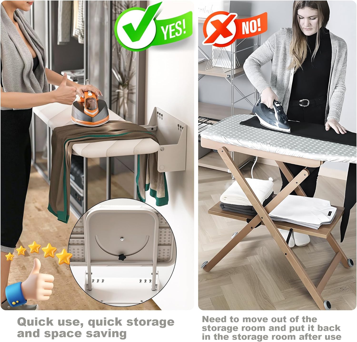uyoyous Wall Mounted Ironing Board 37.4x11.8 inch Compact Folding Iron Board Wall Mount Space-Saving 180° Swivel Ironing Boards with Heat Resistant Cover for Home Laundry Room, Small Spaces