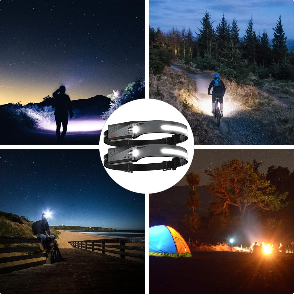 Aikertec 36 Pack Headlamp, 230°Beam Headlamp for Adults, Super Bright Camping Headlamp & Spotlight, Motion Sensor, Lightweight Headlights Flashlight for Hardhat, Running