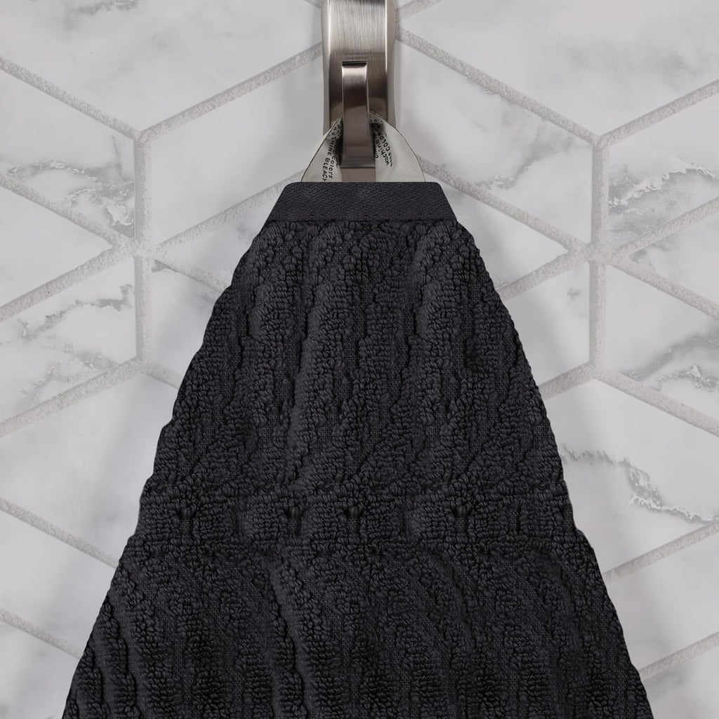 Superior Cotton Chevron 12 Piece Assorted Towel Set, Zero Twist, Quick Dry, Home Essentials, Shower, Spa, Luxury Plush Soft Absorbent Towels, Includes 4 Bath, 4 Hand, 4 Washcloth/Face Towels, Black