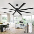 ZMISHIBO 84 Inch Ceiling Fans No Light, Large Industrial Ceiling Fan with 8 Aluminium Blades, Quiet DC Motor, 6 Speeds, Modern Ceiling Fan without Light for Garage/shop/living room,Black