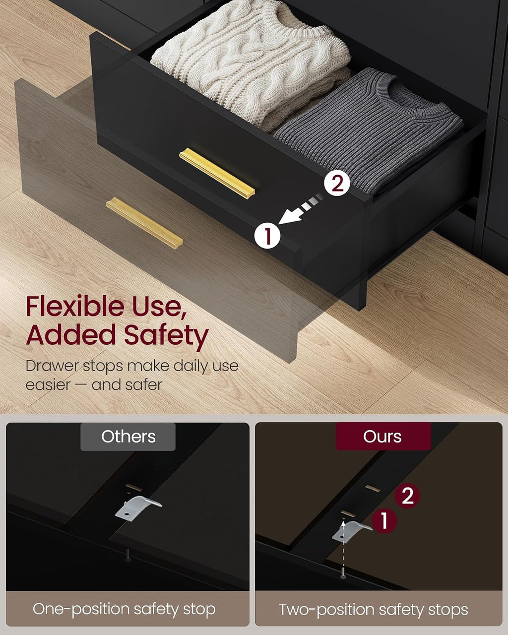 VASAGLE Custos Collection - Dresser for Bedroom, with LED Lights and Power Strip, Chest of Drawers, Modern, TV Stand for Living Room, 9 Drawers, 15.8 x 63 x 32 Inches, Ink Black ULTS319BC01S