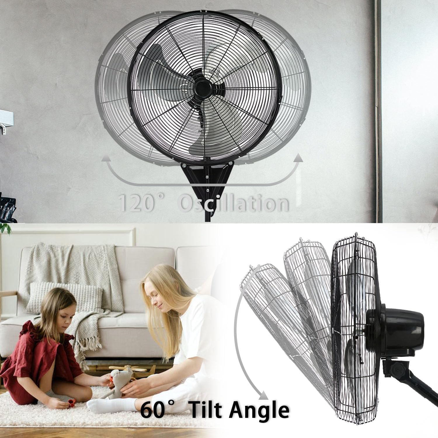 2 Pack 20' Wall Mount Fan, 7100CFM Heavy Duty Wall Fan with 3-Speed & Adjustable Tilt, High Velocity Industrial Oscillating Fans for Garage, Factory, Patio, Porch, Shop & Commercial Use - ETL Listed