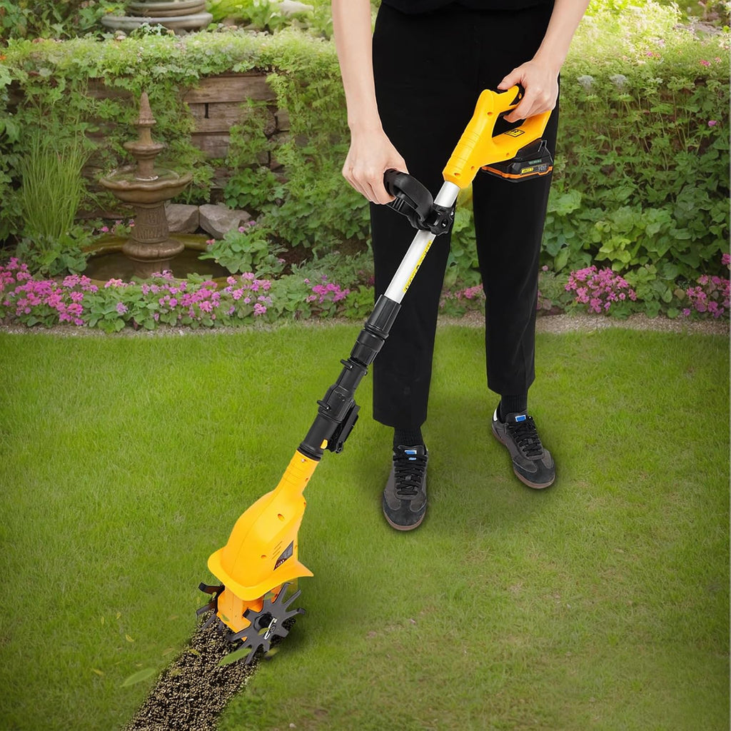 Cordless Electric Tiller for Gardening, 250RPM Rototiller Cordless Cultivator, for Plowing, Turning, Ditching, Weeding, and So On