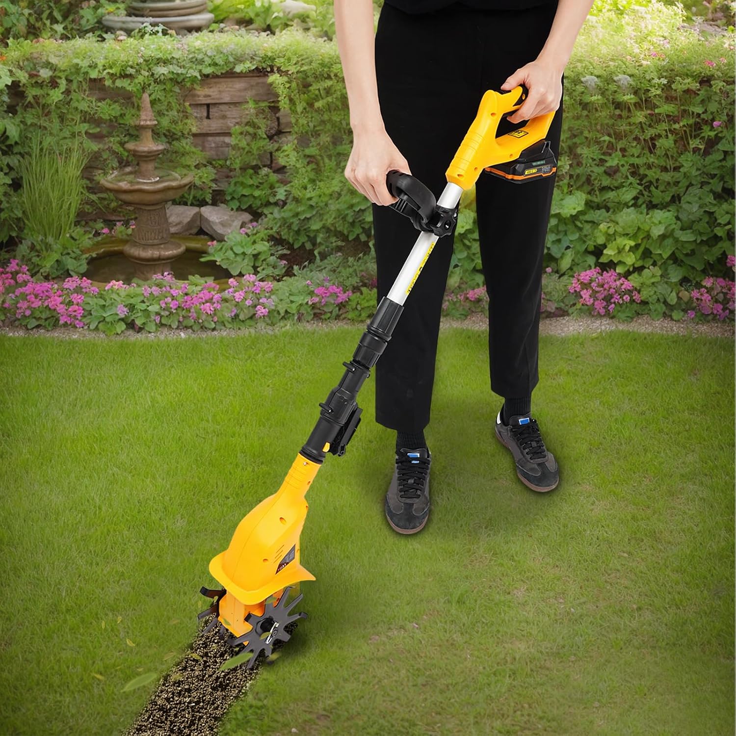 Cordless Electric Tiller for Gardening, 250RPM Rototiller Cordless Cultivator, for Plowing, Turning, Ditching, Weeding, and So On