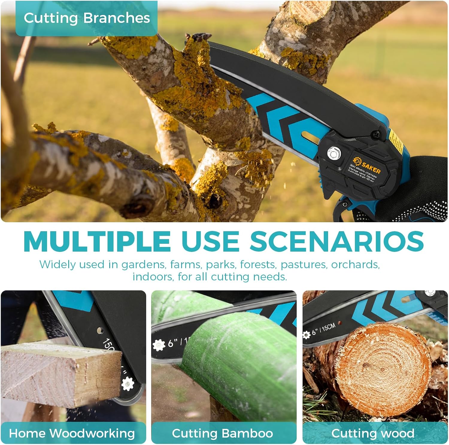 Saker Combo: 6 - Inch Upgraded Mini Cordless Chainsaw Blue + 22V Cordless Electric Garden Tiller Cultivator - Your Ultimate Gardening Set
