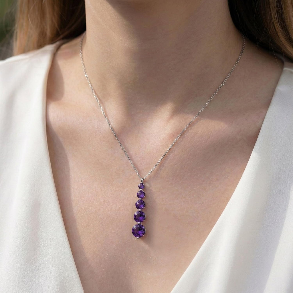 GOODSTONE JEWELS 925 Sterling Silver Linear Drop Pendant Necklace for Women | Size 16+2 Inch Cable Chain with Lobster Clasp | Natural Birthstone Jewelry Gift for Her