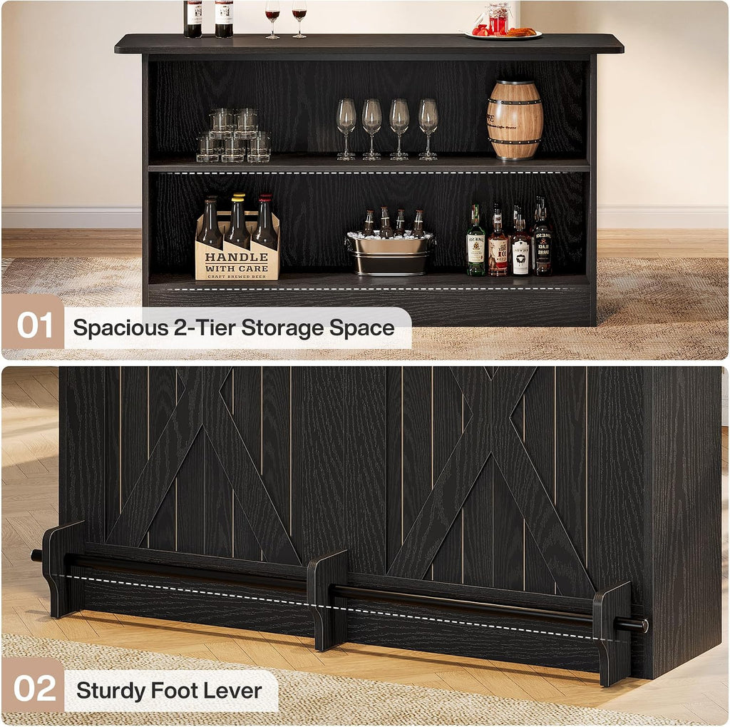 Tribesigns 63-Inch Bar Table, 2-Tier Bar Cabinet Height Pub Table with Footrest, Modern Coffee Cabinet for Home Kitchen, Large Home Unit Liquor Furniture, Bistro, Dining Room, Living Room (1, Black)