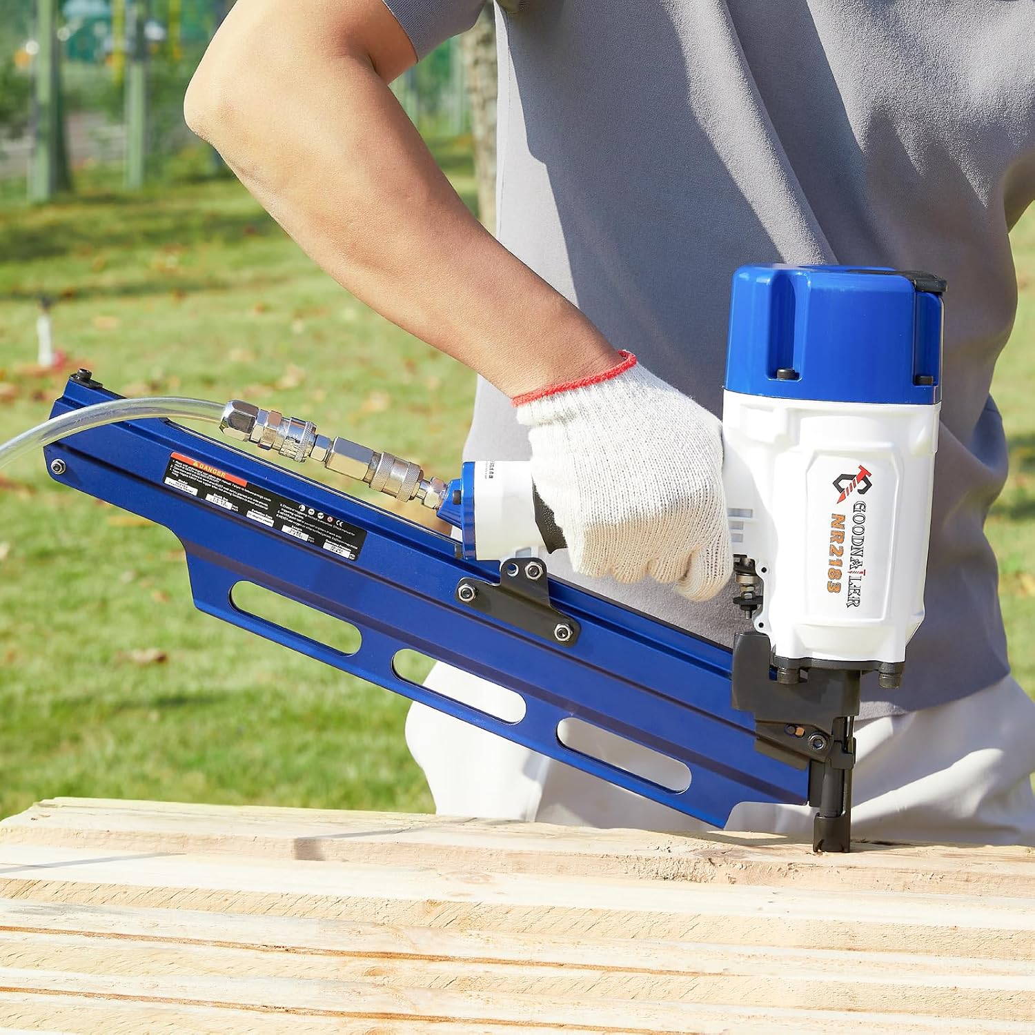 NR2183 Framing Nail Gun 21 Degree Plastic Strip Nailer 2-Inch up to 3-1/4-Inch Plastic Collated Full Head Framing Nailer Aluminum Magazine Light Weight Fast Speed （Navy Blue）