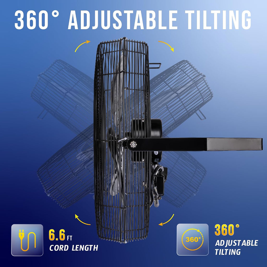Tornado 20 Inch Outdoor Rated IPX4 Water-Resistant High Velocity Fan Industrial Workstation Wall Mount Fan For Commercial, Industrial, Residential, Greenhouse Use 3 Speed 4750 CFM UL Safety Listed