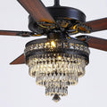 Asyko 50' Crystal Ceiling Fan Fandelier with Lights - Modern Black Chandelier Fans with Remote Control，Noiseless AC Motor, Retro/Farmhouse Lighting, Dining Room，Living Room