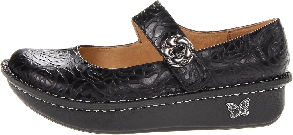 Alegria Women's Paloma Mary Jane Nurse Shoe Clogs Comfort Leather Black Embossed Rose 8 M US