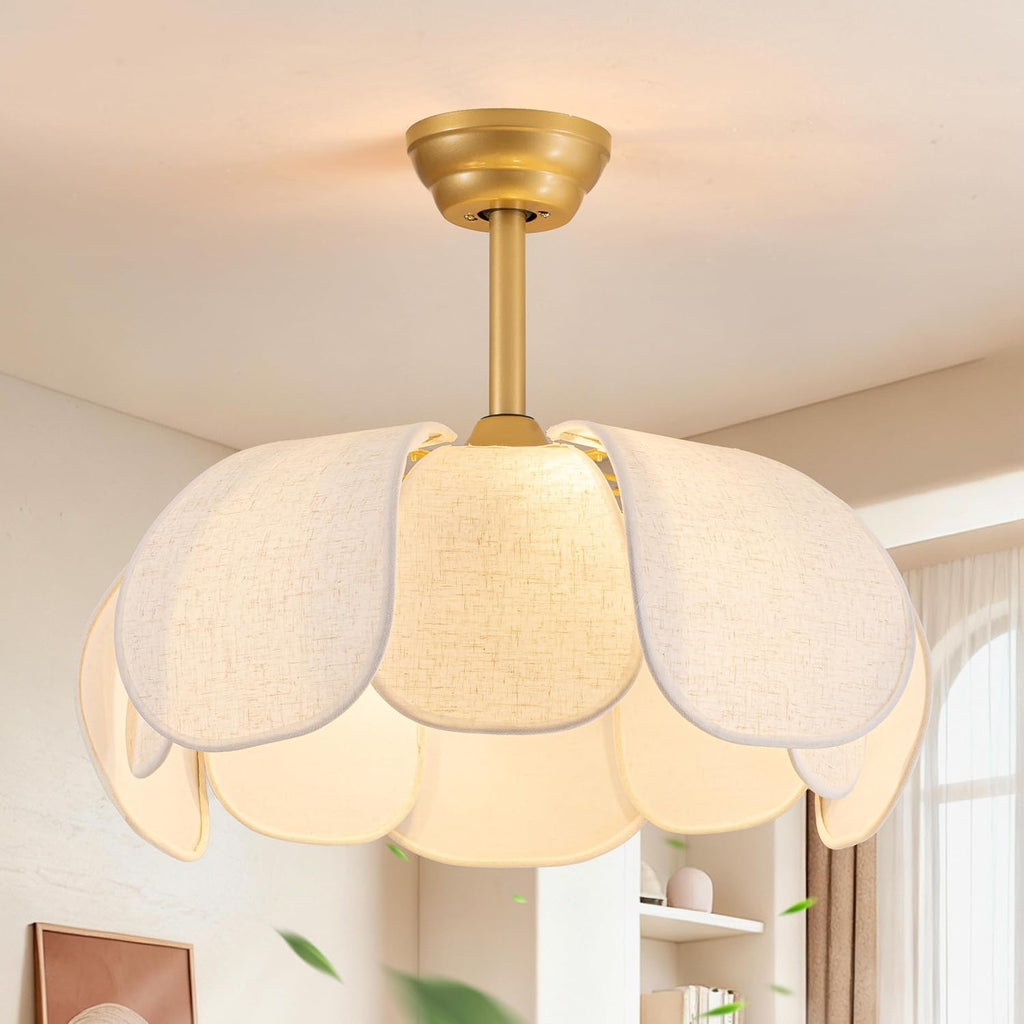 Boho Ceiling Fans with Lights,Flower Chandelier Ceiling Fan with Light and Remote Control，Rattan Coastal Fandelier for Bedroom, Living Room,Foyer(26 Inch,6 Speed, Timing Adjustable Height)