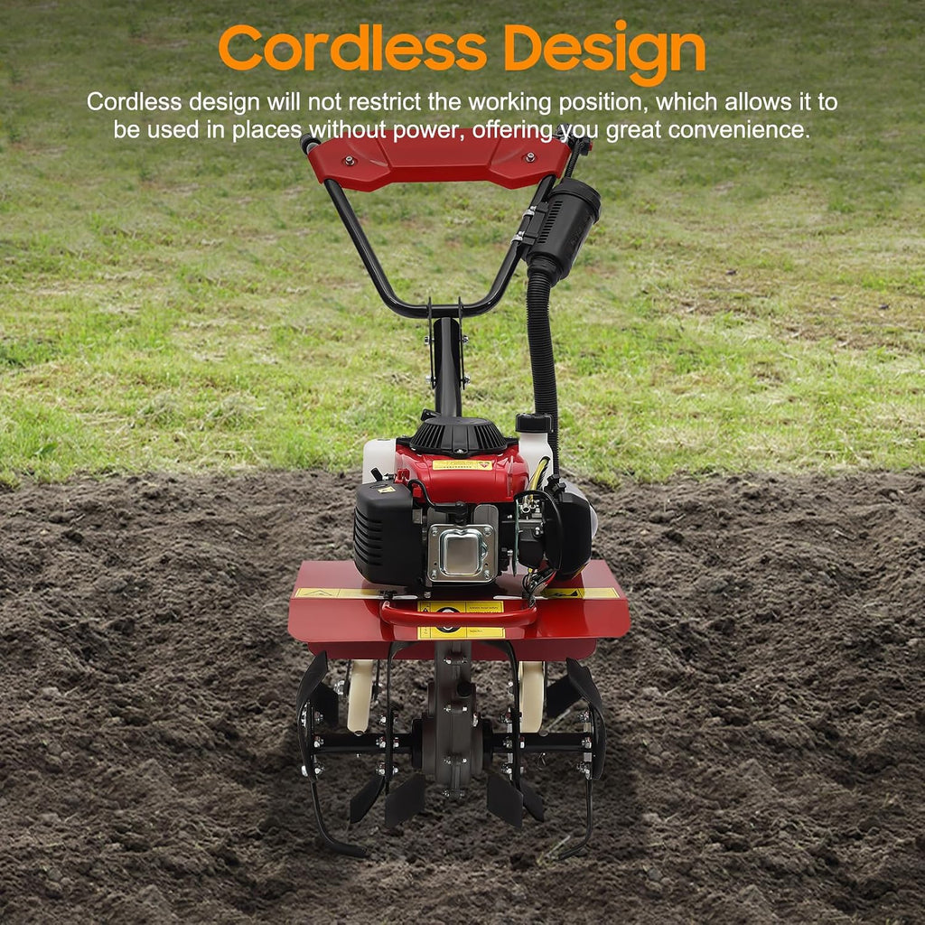 4-Stroke 63CC Gas Powered Tiller Cultivator for Garden Yard 8500-9000rpm Rototiller Tilling Tool Gas Tiller- Ideal for Garden, Lawn, Soil Cultivation, Weed & Digging