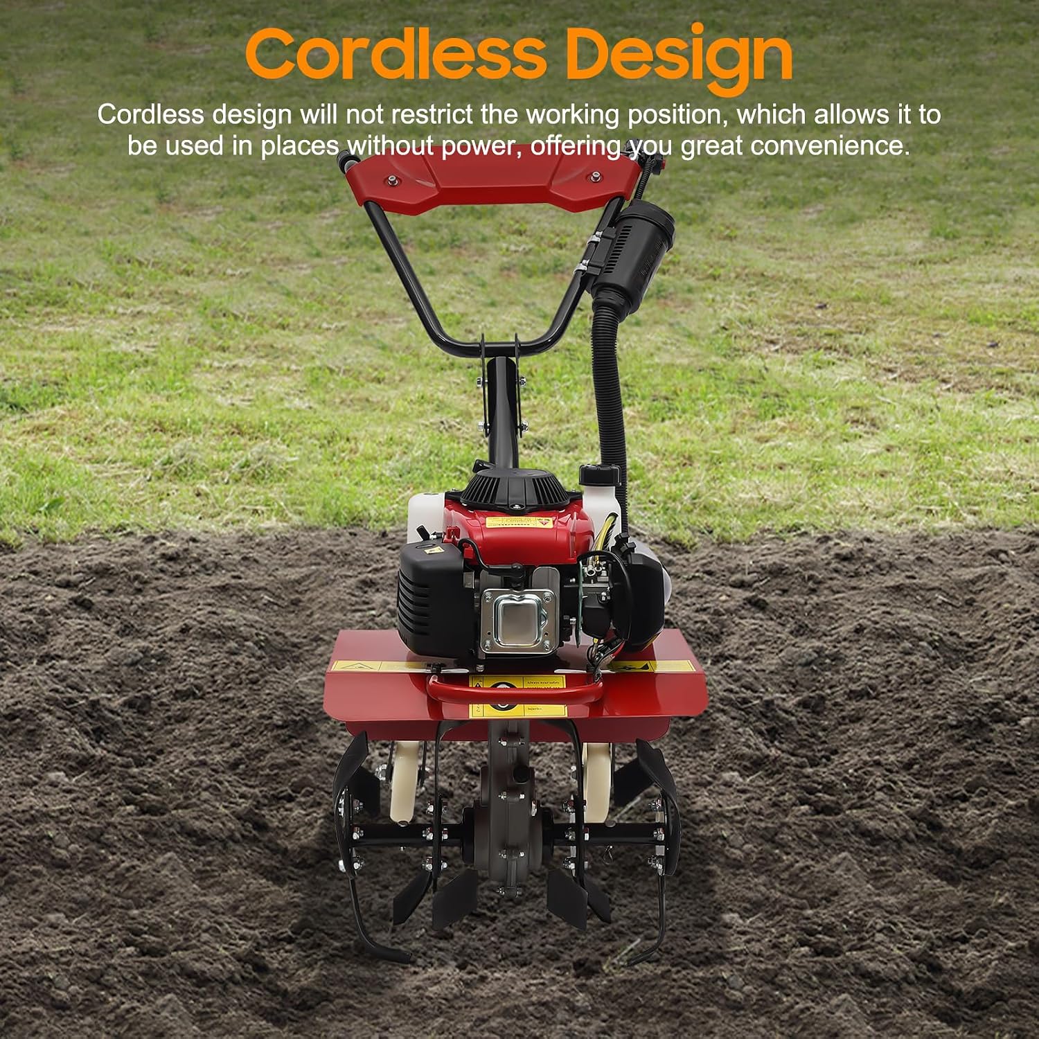4-Stroke 63CC Gas Powered Tiller Cultivator for Garden Yard 8500-9000rpm Rototiller Tilling Tool Gas Tiller- Ideal for Garden, Lawn, Soil Cultivation, Weed & Digging