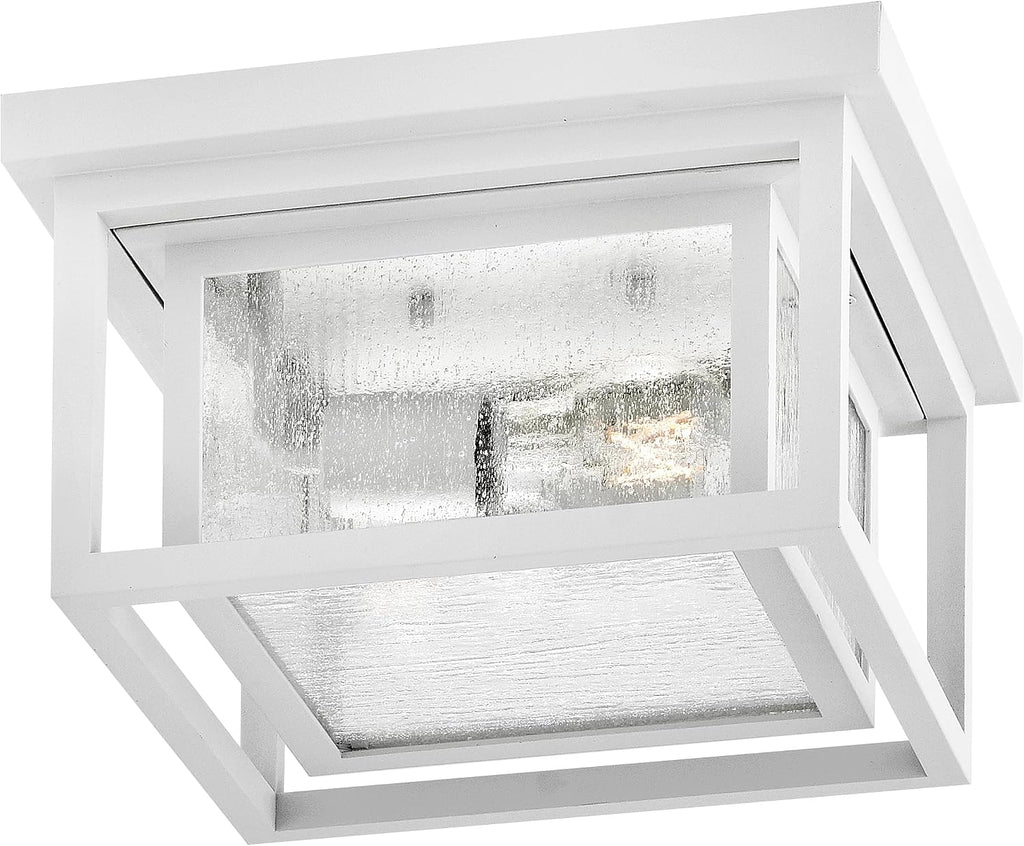 Hinkley Republic Small Flush Mount Outdoor Ceiling Light, Composite, Clear Seedy Glass Panes, Anti-Fading Finish, Textured White Finish