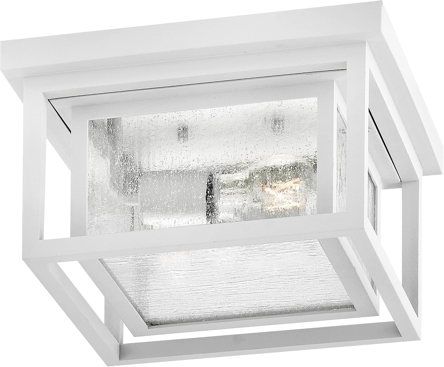 Hinkley Republic Small Flush Mount Outdoor Ceiling Light, Composite, Clear Seedy Glass Panes, Anti-Fading Finish, Textured White Finish