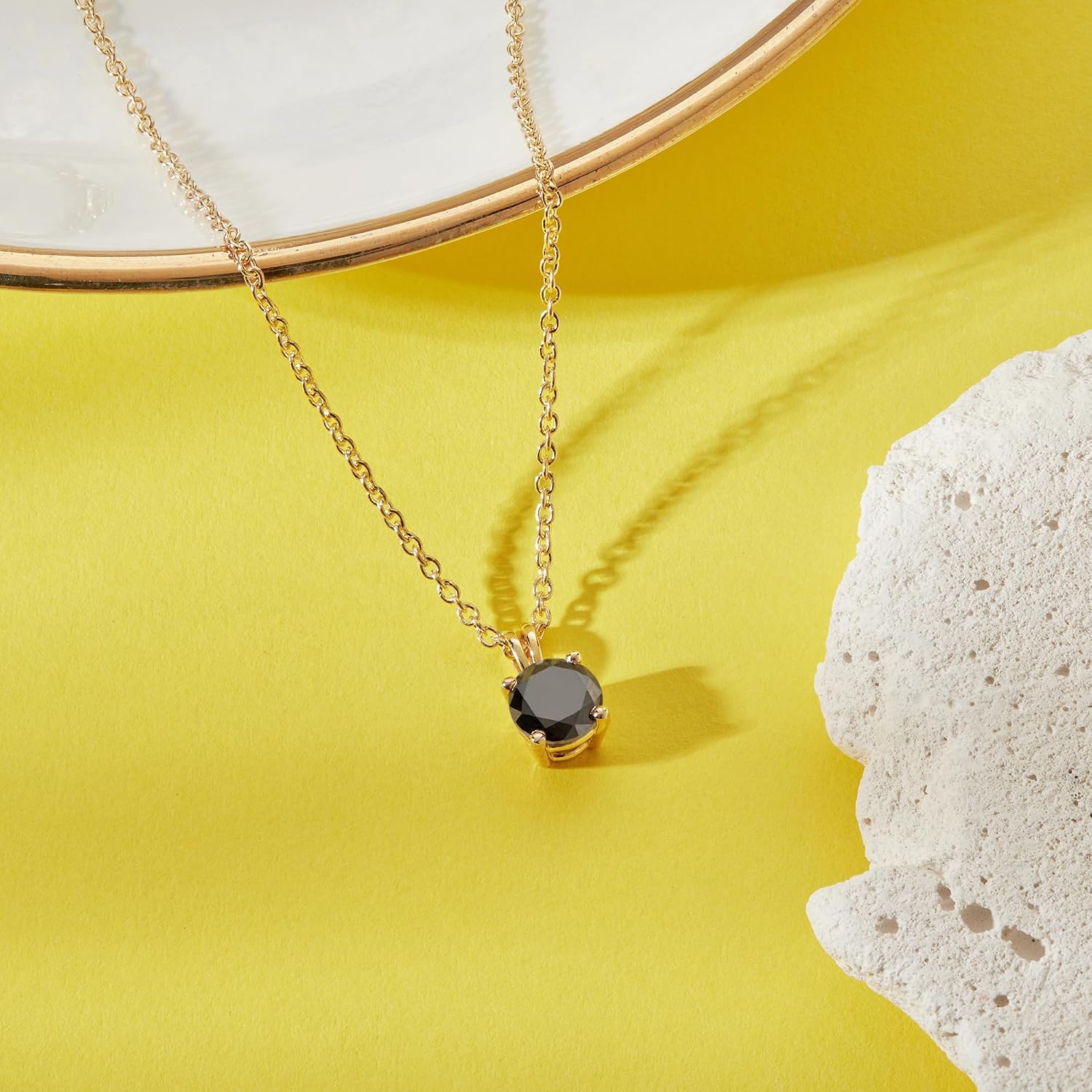 DEWBERRY 1/4 cttw to 2.00 cttw Round Black Diamond Solitaire Pendant Necklace for Women Men | 4 Prong Lobster Lock 18' Cable Chain Necklace in 14KT White or Yellow Gold Plating 925 Silver Pendant