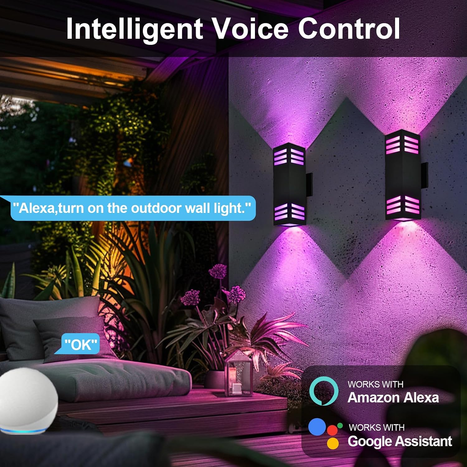 wowlite Up and Down Lights Outdoor Wall Sconce, 1200LM LED Outdoor Light Fixtures Wall Mount Exterior Lights for House, Smart RGBCW Black IP65 Waterproof Porch Lights Works with Remote and App Via Hub
