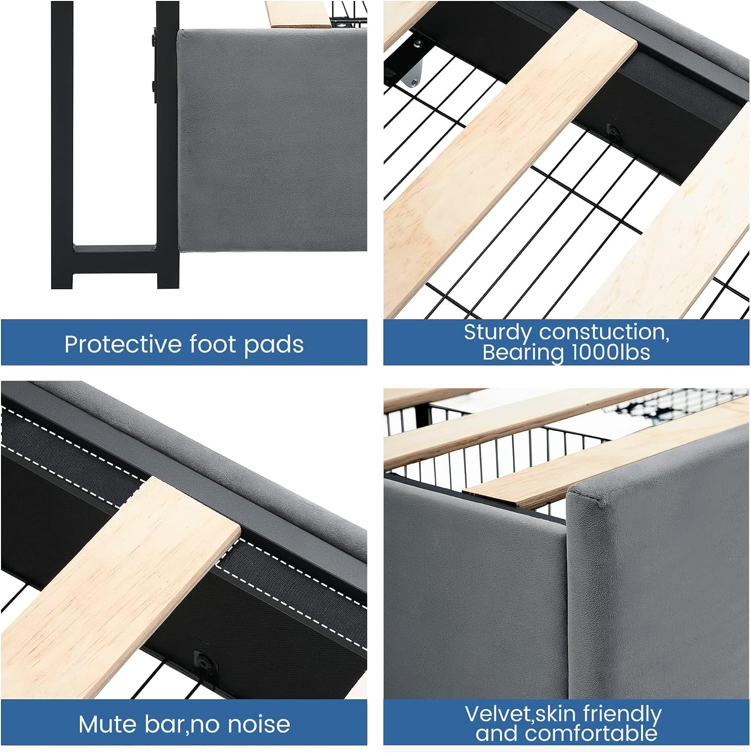 Queen Size Platform Bed Frame with Storage - 4 Drawers & Charging Station, Velvet Upholstered Headboard with Shelf, Sturdy Metal Frame, No Box Spring Needed, Luxury Bedroom Furniture for Modern Homes