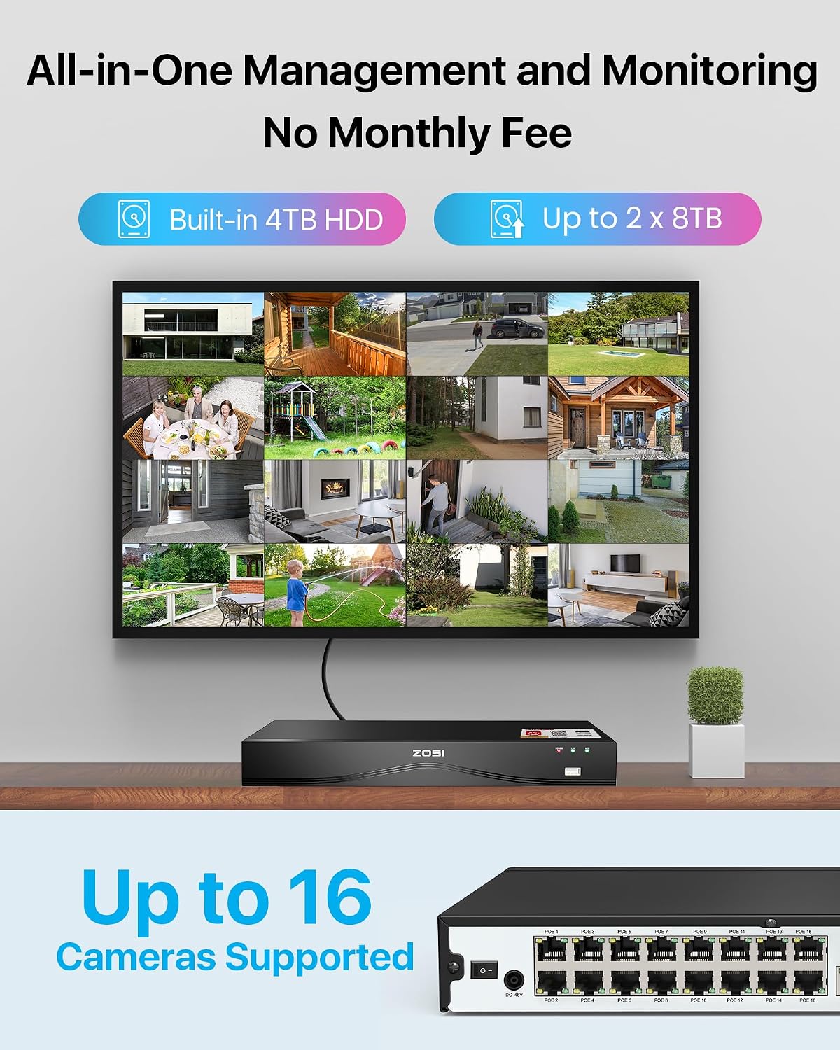 ZOSI 4K PoE Security Camera System, 8pcs 4K Indoor Outdoor PoE Wired Cameras, Face Person Vehicle Detection, 2 Way Audio, Color Night Vision, 24CH 8MP Surveillance NVR with 4TB HDD for 24/7 Recording