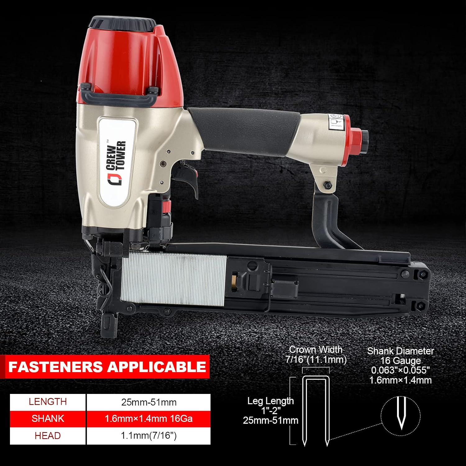 Pneumatic Stapler, 16 Gauge 7/16-inch Medium Crown Air Staple Gun for Fence Vinyl Siding Furniture Wood Pallets Crate Assembly Cabinets Framework and Structure Construction Finish