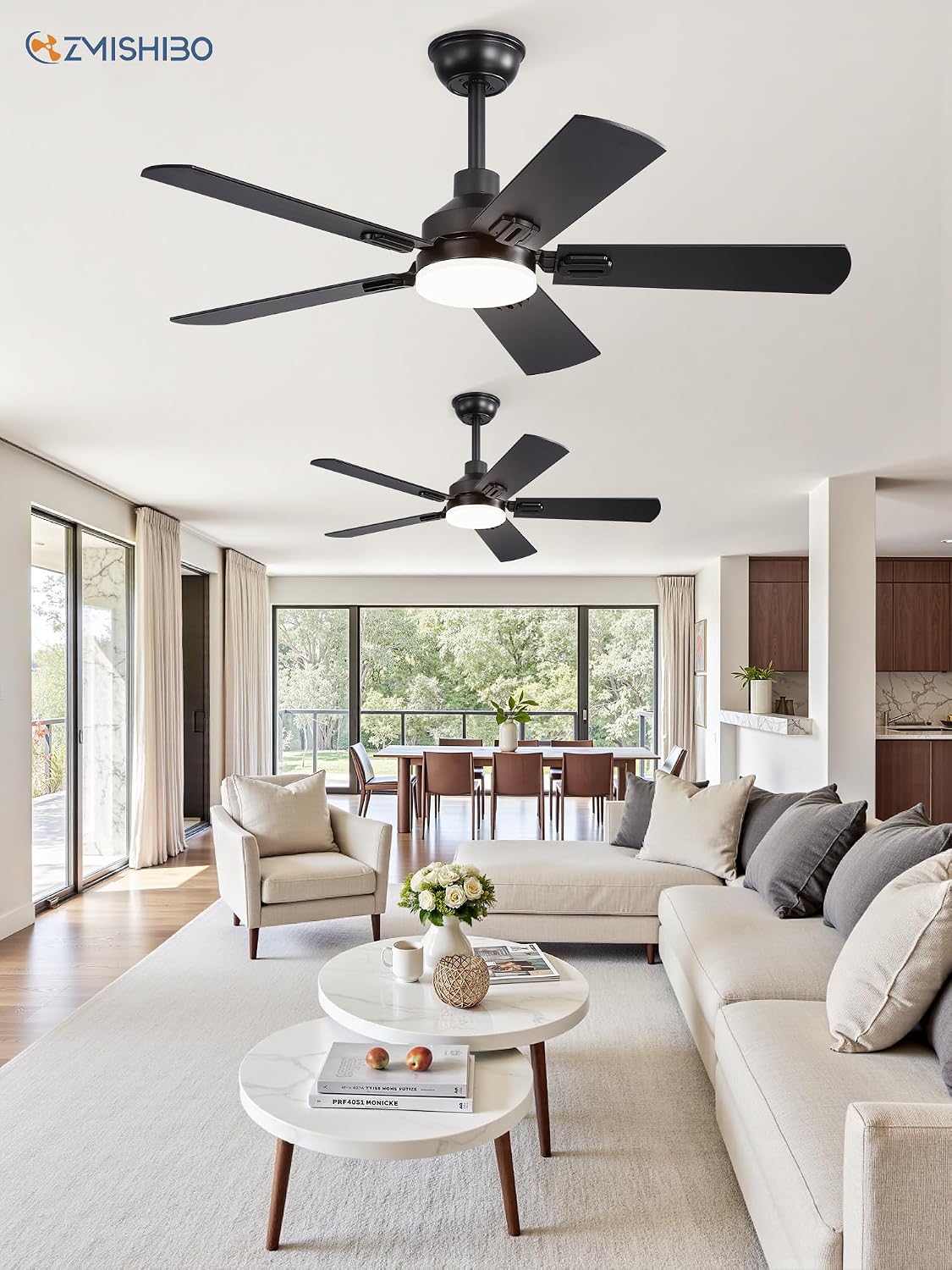 ZMISHIBO 2 Pack 44' Ceiling Fans with Lights, Black Modern Ceiling Fan with Remote, Farmhouse Indoor Ceiling Fan with Dual Finish Blades, Quiet & Strong Motor, Bright LED Light.