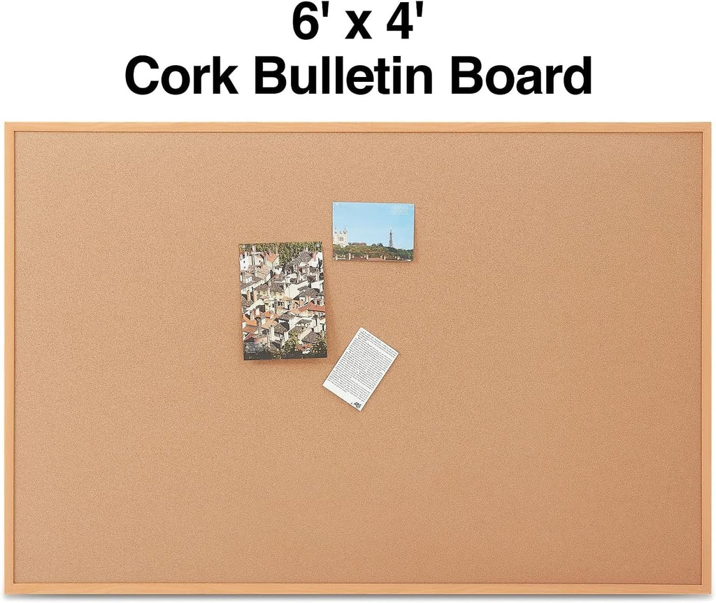 Staples Cork Bulletin Board, Oak Frame, 6'W x 4'H