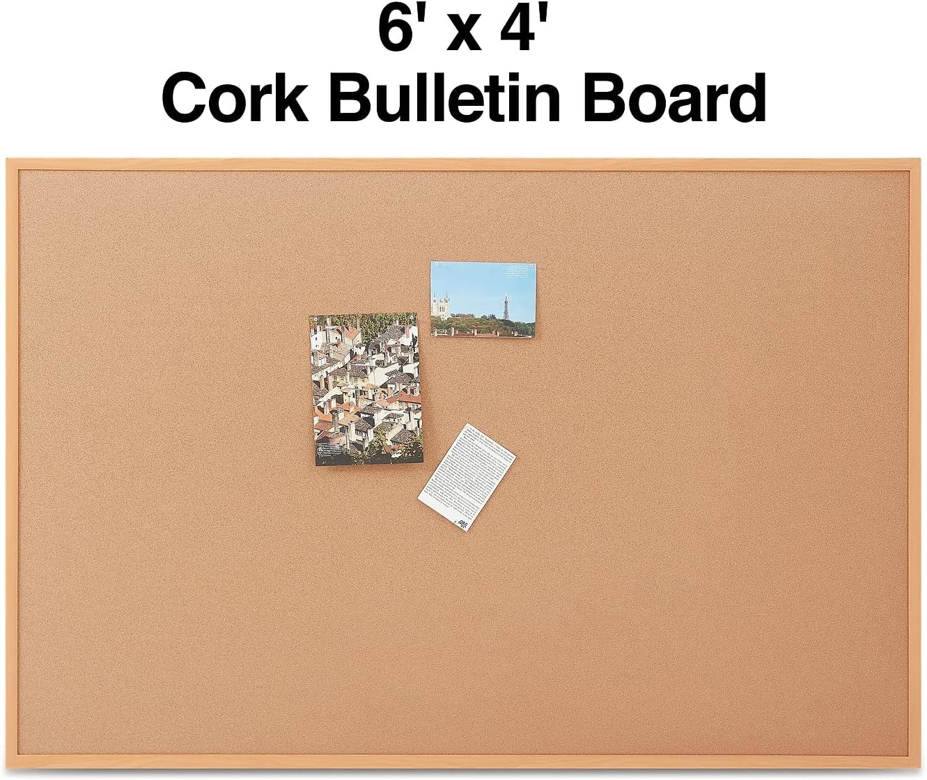 Staples Cork Bulletin Board, Oak Frame, 6'W x 4'H