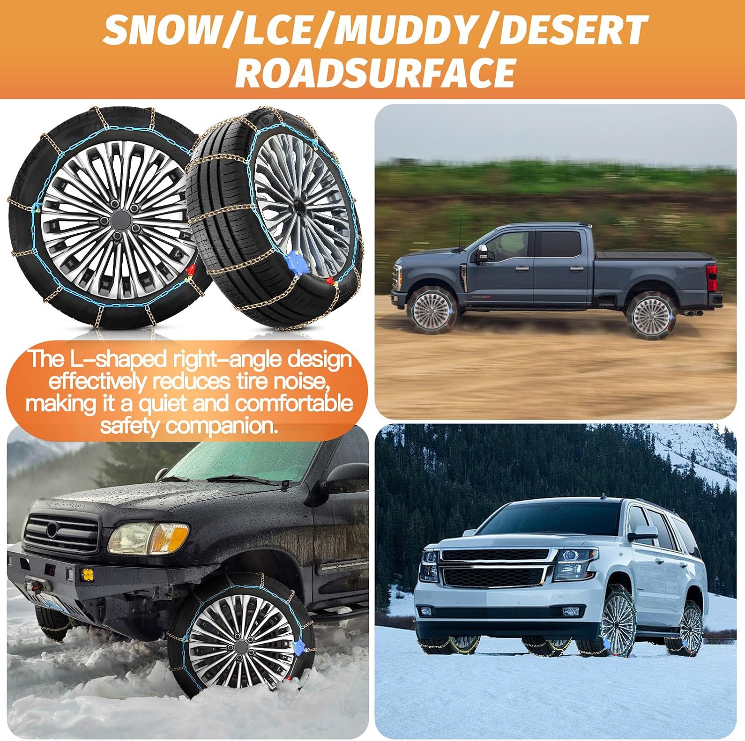 DEDC Auto Lock Snow Tire Chains,50s Quick Easy,Enhanced Manganese Steel Alloy,Endurance Life 650 Mi for Car SUV and Pickup Truck 245 255 265 275 295 315 Set of 2 (LS1619)
