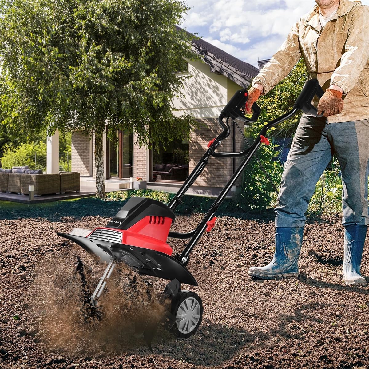 17-Inch Electric Tiller and Cultivator - 10-Amp Rototiller Garden Tiller Cultivator for Gardens, Lawns & Yards - Heavy-Duty Gardening Machine & Equipment