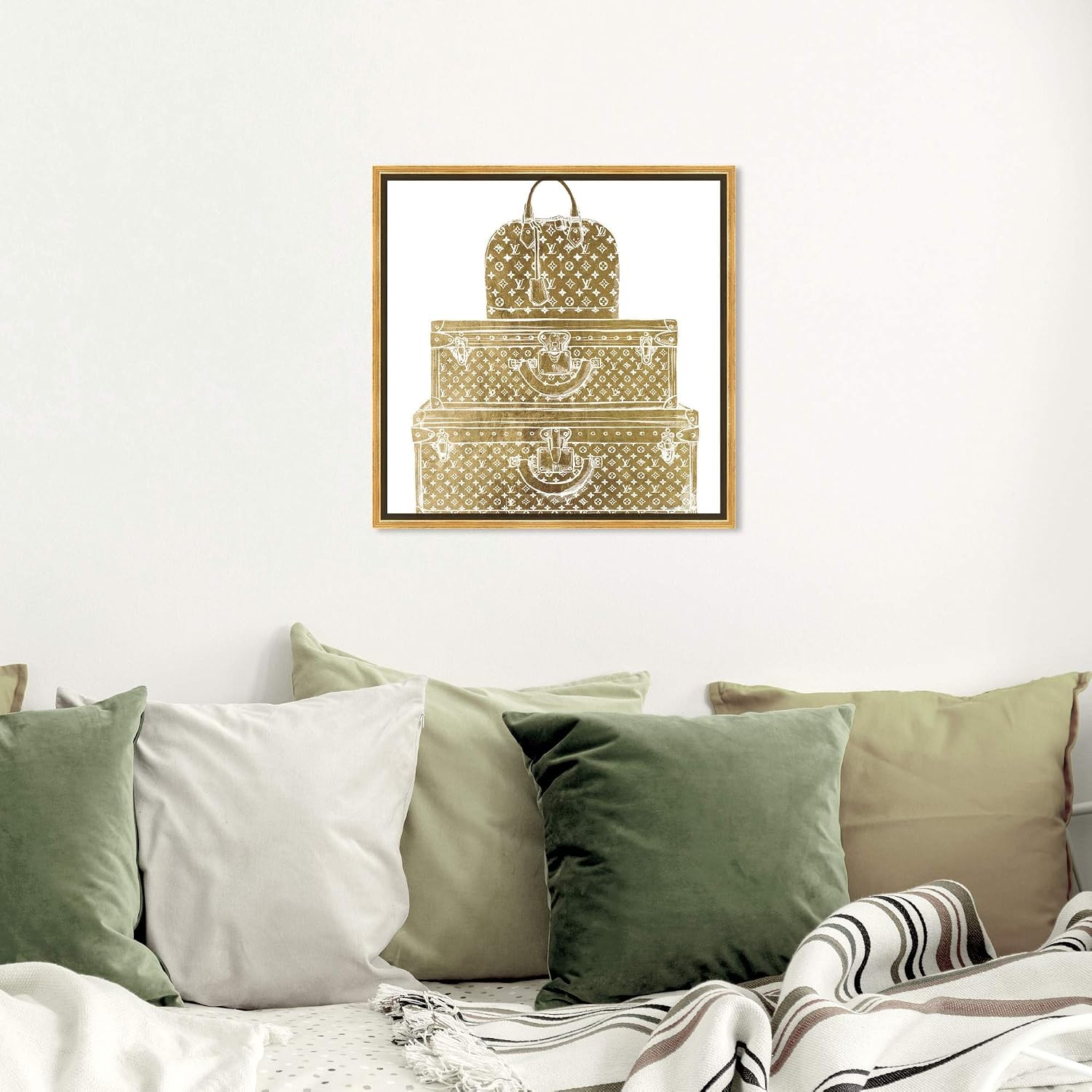 The Oliver Gal Artist Co. Fashion and Glam Framed Wall Art Canvas Prints 'Royal Bag and Luggage Diecut' Travel Essentials Home Décor, 20' x 20', Gold, White, 28278_20x20_Canv_PSGLD