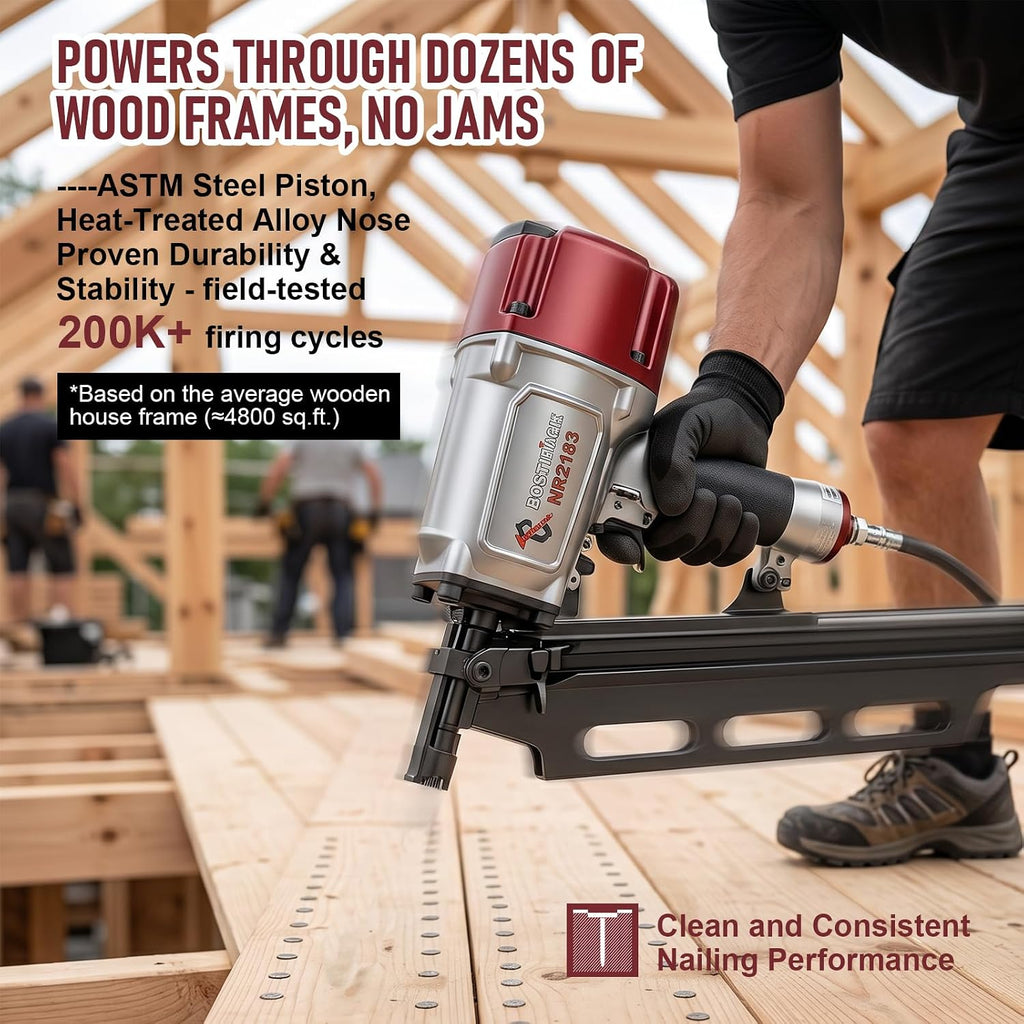 NR2183 Framing Nail Gun 21 Degree Plastic Strip Nailer 2-Inch up to 3-1/4-Inch Plastic Collated Full Head Framing Nailer Aluminum Magazine Light Weight Fast Speed