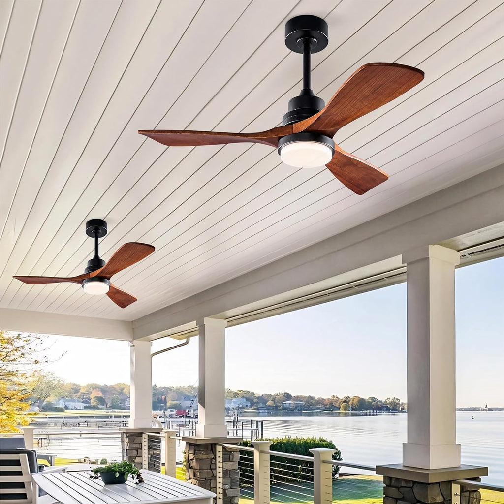 Havemies 42' Outdoor Ceiling Fan with Light - Farmhouse Wood Blades, Silent DC Motor & Remote, Damp-Rated Patio Fan, Reversible 3-Blade Design for Covered Porch