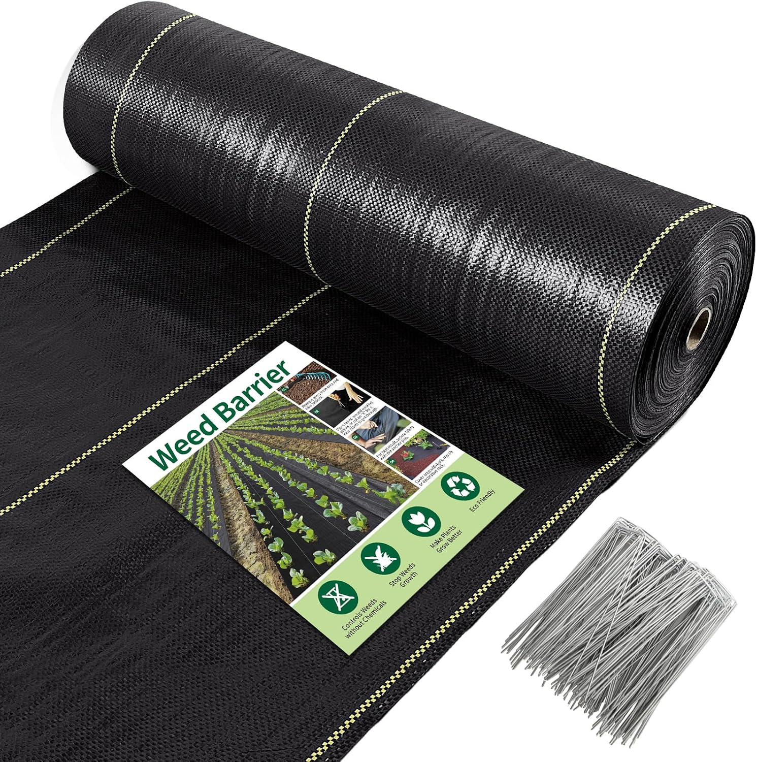 KANAGAWA 6oz Heavy Duty 5ft x 300ft Weed Barrier Fabric - Professional Woven Landscape Ground Cover with 90 Landscape Staples, Superior 6oz Density for Driveway Garden & Yard Greenhouse Gardening