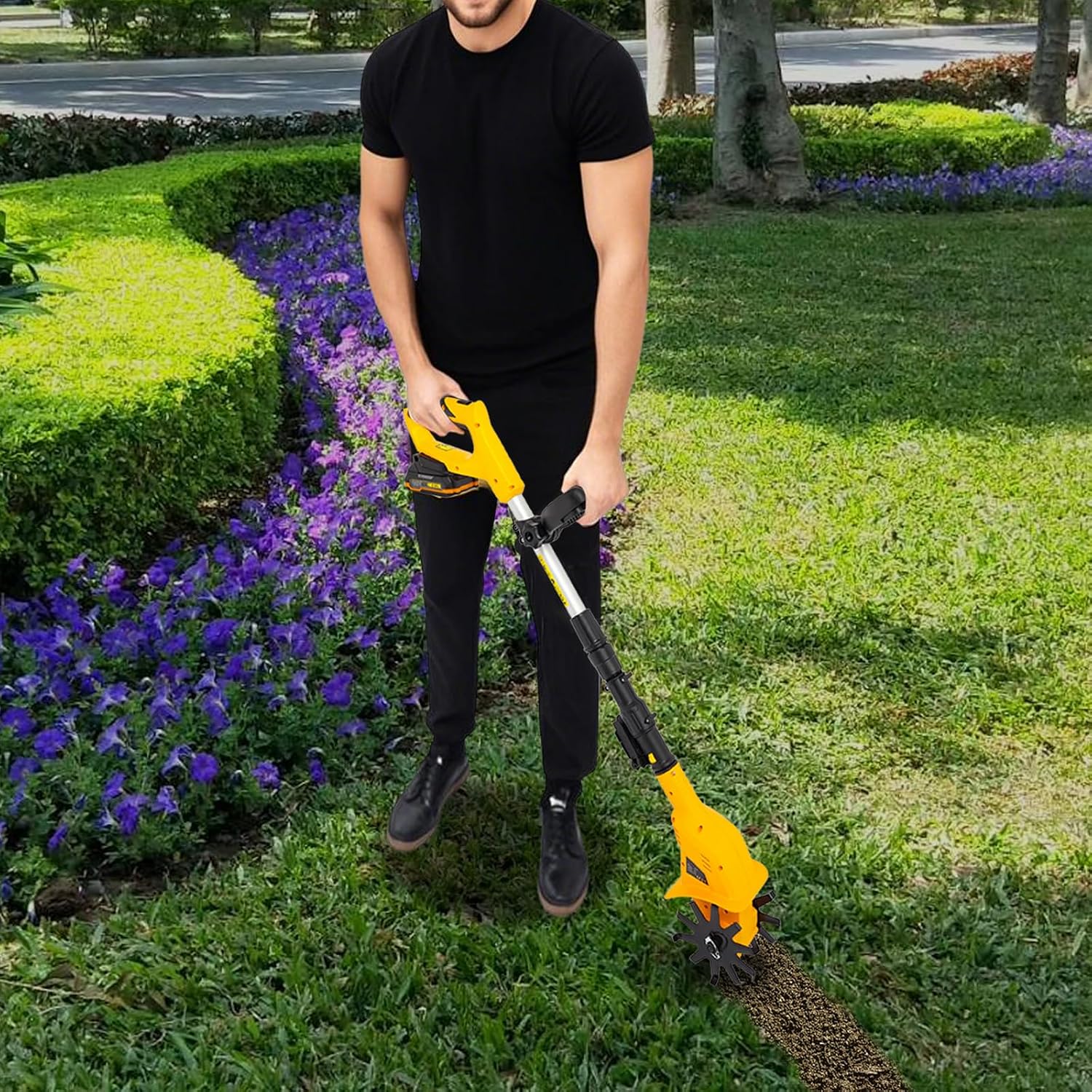 Cordless Electric Tiller for Gardening, 250RPM Rototiller Cordless Cultivator, for Plowing, Turning, Ditching, Weeding, and So On